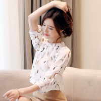 【COMEACROSS】秋装新款七分袖雪纺衫女上衣打底衫衬衫碎花衬衣韩版宽松洋气