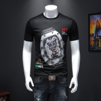 【COMEACROSS】2020新款夏季双丝光棉印花烫钻男士短袖T恤