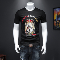 【COMEACROSS】2020新款春夏高品质双丝光棉印花烫钻男士短袖T恤潮流