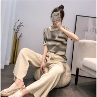 【秀衣记】夏装2020新款很仙的套装女韩版网红针织衫加高腰阔腿裤两件套