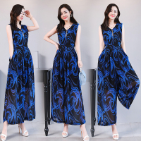 【COMEACROSS】2020夏阔腿裤女雪纺印花连体裤/系带时尚连体衣