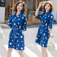 【COMEACROSS】2020韩版女装新款气质衬衫连衣裙夏季印花裙修身长款连衣裙配腰带