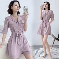 【秀衣记】连体裤气质白领显瘦2020夏季韩版阔腿短裤新款时尚连衣裤西装领潮