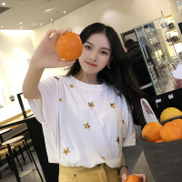 【秀衣记】2020年夏季圆领时尚几何图案直筒亮片简约百搭短袖