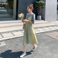 【秀衣记】连衣裙夏2020新款女装夏季格子拼接法式复古连衣裙子夏