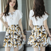 【COMEACROSS】2020年夏季新款时尚两件套装棉麻套裙A字裙印花半身裙