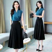 【COMEACROSS】时尚套装女2020年夏季新款亮面面料气质阔腿裤裤裙两件套