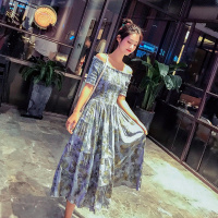 【秀衣记】2020春夏新款名媛小香风一字肩大花连衣裙小清新裙子仙女超仙森系