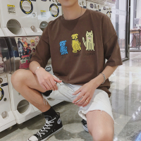 【秀衣记】夏季韩版男装3只小狗卡通青少年圆领宽松短袖休闲T恤衫潮T