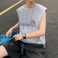 【秀衣记】夏季新款印花圆领短袖宽松T恤男情侣无袖背心ins风