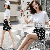 【外滩之韵】波点套装裙2020夏季新款时尚字母短袖不规则裙子两件套套裙