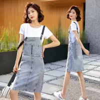 【外滩之韵】2020年夏季时尚气质优雅显瘦纯色潮流背带口袋牛仔裙