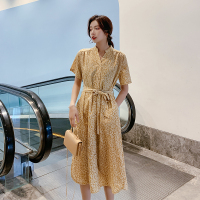 【HY&CO】法国小众连衣裙女中长款2020夏季新款韩版显瘦短袖碎花衬衫裙子潮