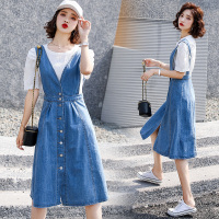 【外滩之韵】2020夏季牛仔背带裤套装女新款显瘦减龄休闲时尚两件套连衣裙
