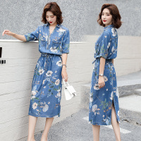 【外滩之韵】韩版气质收腰显瘦中长薄款衬衫裙子2020夏季新款天丝牛仔连衣裙女