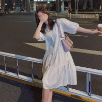 【HY&CO】2020年连衣裙女夏韩版白色宽松短袖初恋衬衫裙