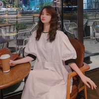 【HY&CO】温柔风初恋裙子中长款泡泡袖法式桔梗超仙白色连衣裙2020新款