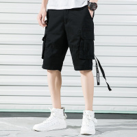 【外滩之韵】夏季青年多袋宽松飘带休闲工装短裤黑色