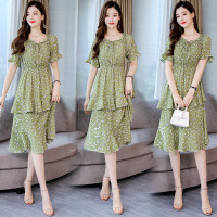 【铂瑟】中长款2020夏季新款纯色高腰短袖长裙连衣裙