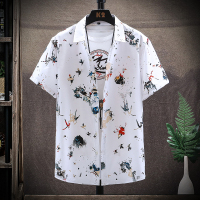【铂瑟】大码印花中国风衬衫男春夏新款青年短袖衬衫