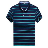 【铂瑟】夏季短袖薄款休闲绣标宽松免烫处理翻领条纹棉毛布Polo衫