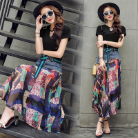 【铂瑟】简约优雅甜美套装/套裙2020年夏季印花半身裙+短袖纯色上衣