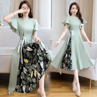 【COMEACROSS】连衣裙甜美圆领大摆型短袖中长款荷叶袖中腰2020年夏季