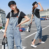 【秀衣记】2020夏季新款牛仔裤女背带裤吊带九分裤高腰连衣裤做旧潮