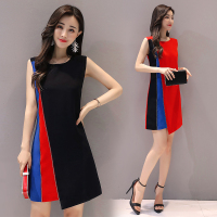 【铂瑟】连衣裙2020年夏季时尚气质韩版韩版百搭圆领无袖接拼潮流优雅街头甜美