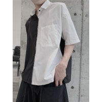 【HY&CO】暗黑不对称衬衫短袖男女情侣全棉