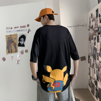 【秀衣记】夏季纯棉短袖T恤男卡通皮卡丘印花圆半袖港风平铺