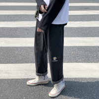 【秀衣记】春夏季港风小邹菊花宽松直筒牛仔老爹裤男裤子