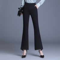 【COMEACROSS】黑色喇叭裤女秋季高腰百搭时尚开叉微喇裤女长裤