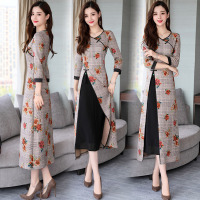 【COMEACROSS】连衣裙女2020年秋季新款女装时尚气质修身中腰民族风中长款连衣裙