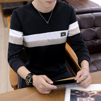 【HY&CO】卫衣男圆领套头条纹商务外贸长袖拼接打底衫