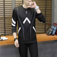 【HY&CO】秋季长袖卫衣男圆领套头三角箭头外套商务外贸黑色