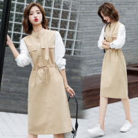 【秀衣记】2020新款时尚拼接连衣裙长款秋装收腰显瘦棉布裙子女装