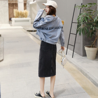 【秀衣记】街头字母POLO领2020年秋季排扣后背字母牛仔外套