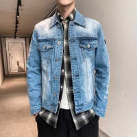 【秀衣记】2020主推秋冬男士上衣牛仔夹克修身韩版刺绣印花两色