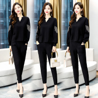 【铂瑟】2020秋季新款哈伦裤配宽松镶钻上衣针织料洋气套装