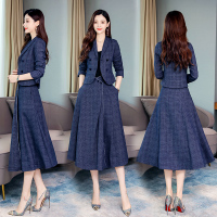 【铂瑟】2020秋季新款格子呢料外套+时尚半身裙套装套裙