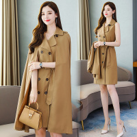 【铂瑟】2020秋新款修身时尚气质显瘦简约百搭中长斗篷风衣式套装两件套