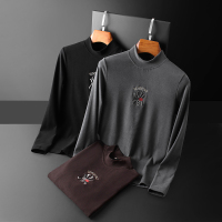 【COMEACROSS】男士秋冬长袖T恤加厚保暖半高领刺绣打底衫双面绒磨毛体恤5506