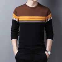 【COMEACROSS】六羊毛男套头圆领针织羊毛衫修身百搭条纹打底毛衣潮