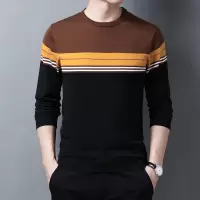 【COMEACROSS】六羊毛男套头圆领针织羊毛衫修身百搭条纹打底毛衣潮