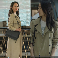 【COMEACROSS】顾佳童瑶明星同款卡其色双排扣长款风衣秋