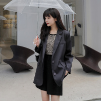 【HY&CO】灰色西装女2020秋季新款时尚潮流后背扣子设计外套