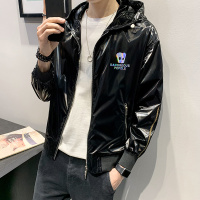 【秀衣记】20162款秋装新款夹克简单时尚亮皮连帽子小外套