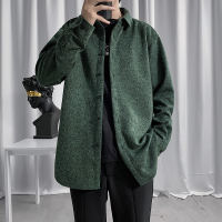 【秀衣记】秋冬纯色毛呢长袖衬衫男韩版修大码男衬衣外套