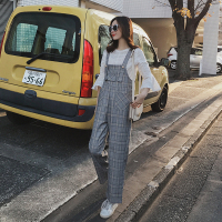 【秀衣记】2020秋款九分裤女格子背带裤休闲裤子